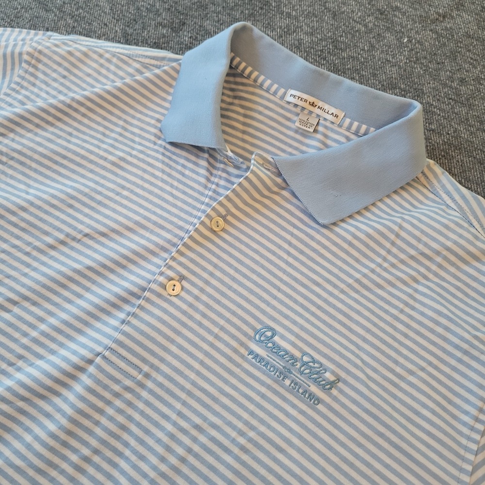 Peter Millar Polo Shirt Men's Large Blue Stripe Ocean Club Paradise Island Golf